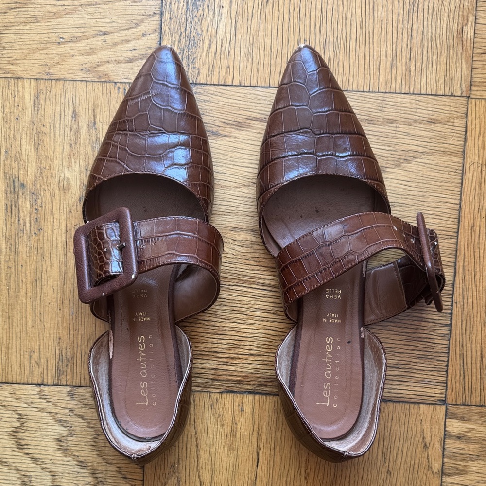 Brown Croc-Embossed Flats